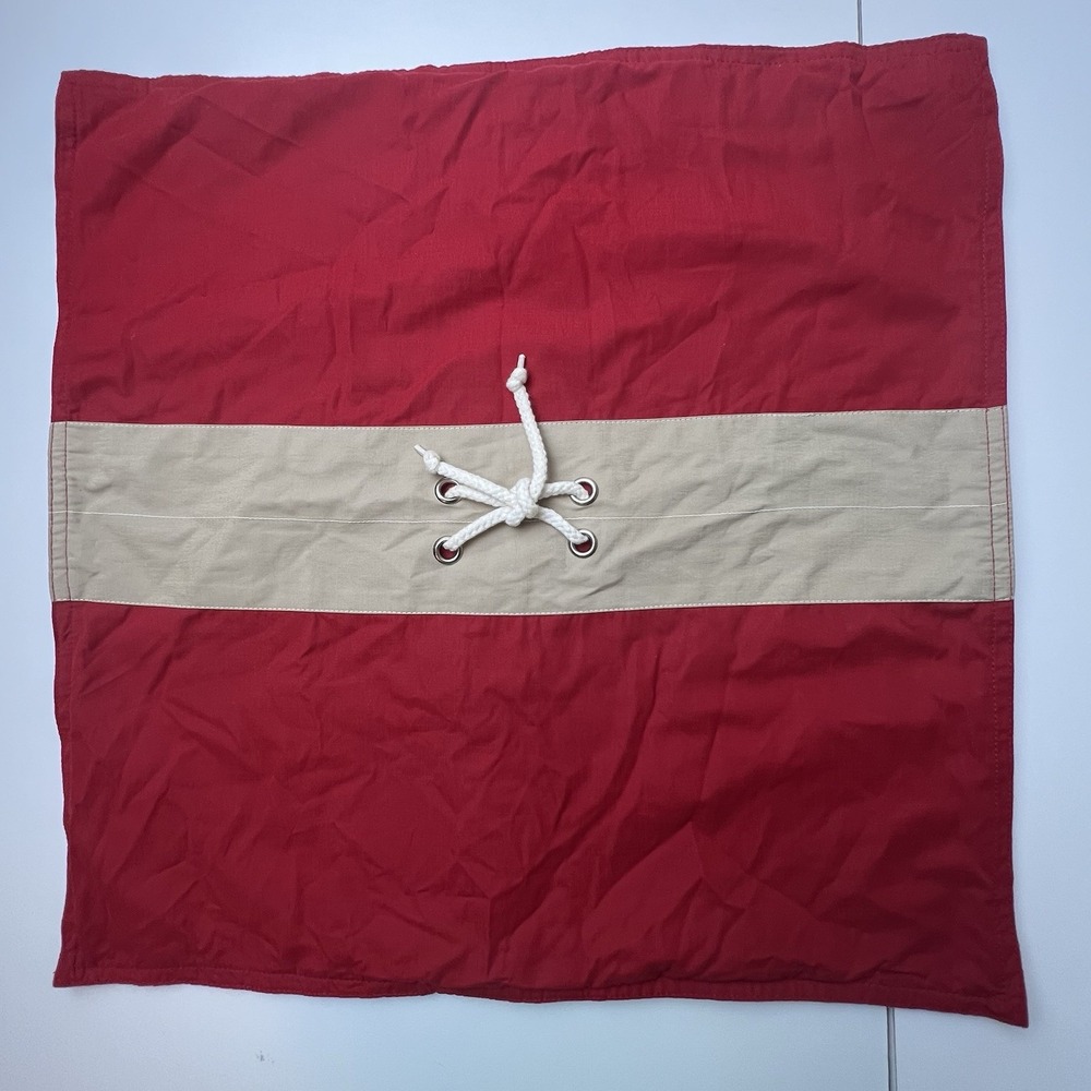 Nautica Red Khaki Rope Tie Pillow Covers 17 X 17 Cotton, Exc Condition